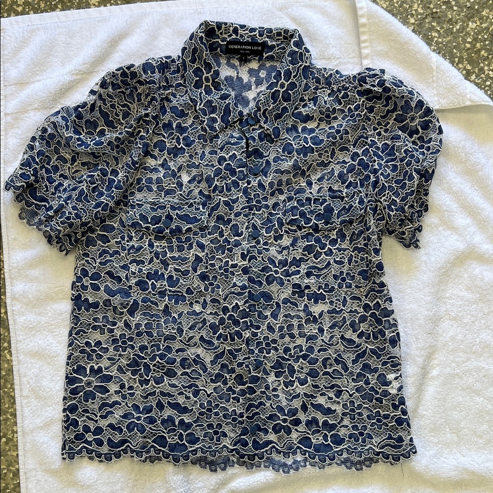 Generation Love Navy and White Lace Blouse Small